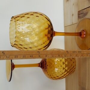Pair Empoli Italy Amber Diamond Optic Brandy Snifters